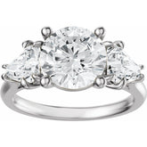 14K Gold Three Stone Round and Trillion Cut Diamond Engagement Ring Set